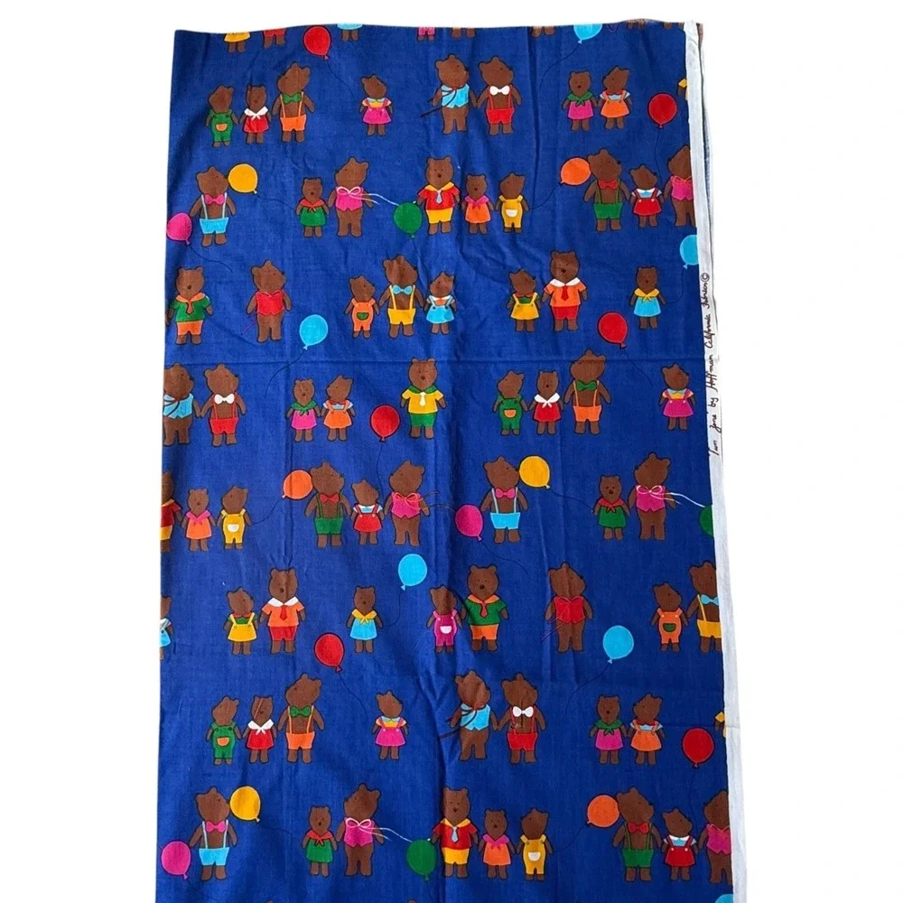 Vintage Teddy Bears Bunny Rabbit Hoffman California Fabrics Fun Zone Cotton Blue